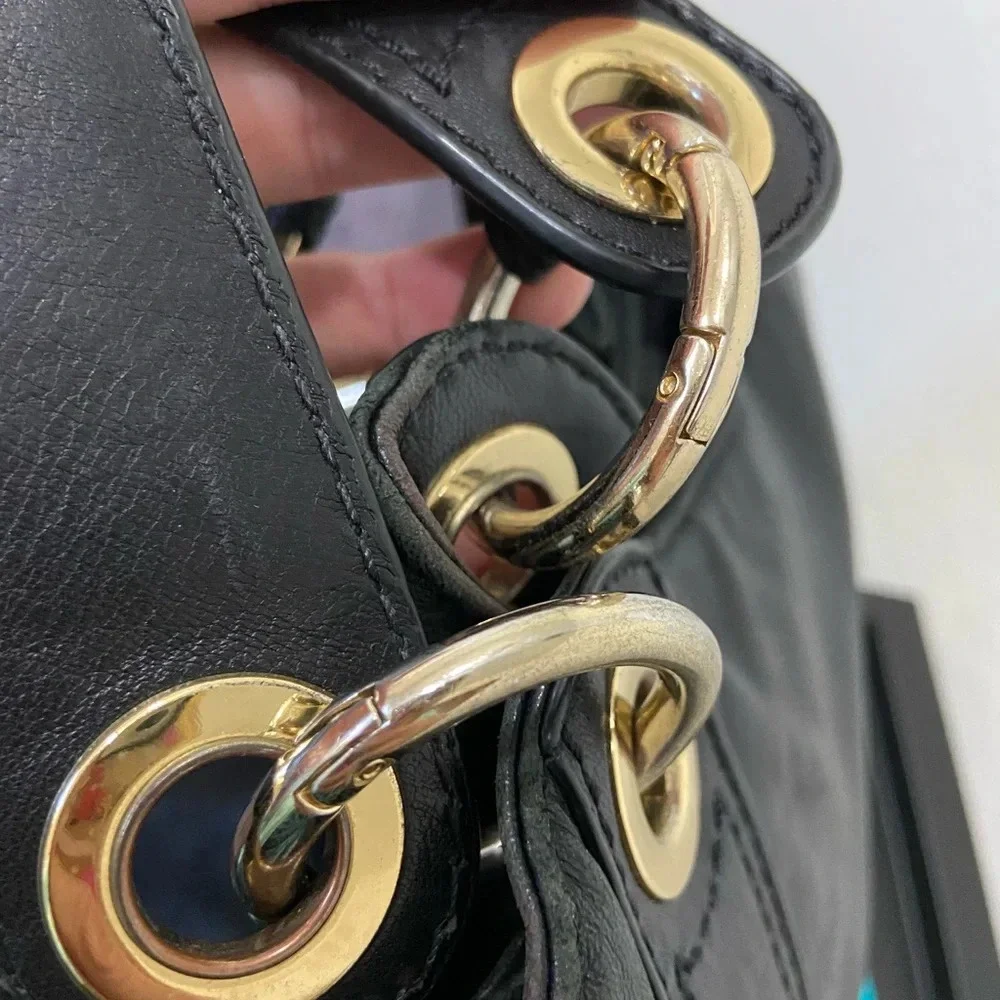 MICHAEL Michael Kors Black Leather Shoulder Bag with Gold Hardware